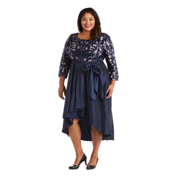 R&M Richards High-Low Dress with Lace & Sequin Top
